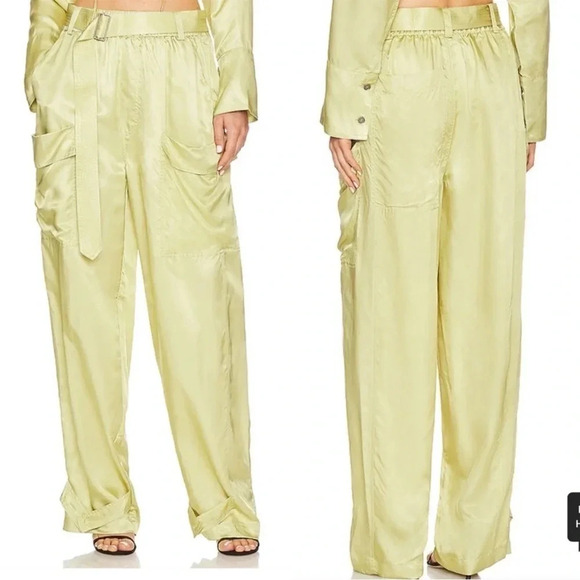 Revolve L’ACADEMIE Taylor satin cargo pants in olive green - Picture 2 of 11